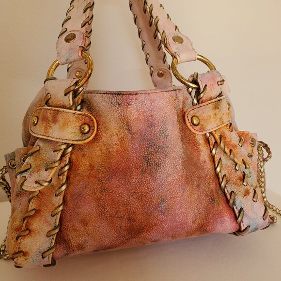 Kooba Mini Purse Handbag painted dyed Gold pink orange yellow red blue rainbow - Picture 5 of 13